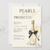 Pearls and prosecco elegant bow bridal shower 招待状 (正面)