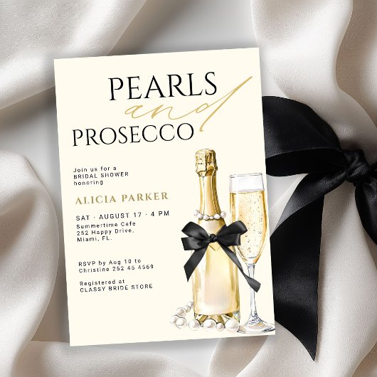 Pearls and prosecco elegant bow bridal shower 招待状