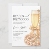 Pearls and Prosecco Elegant Bow Bridal Shower 招待状 (正面)