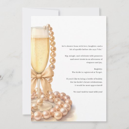 Pearls and Prosecco Elegant Bow Bridal Shower 招待状 (裏面)