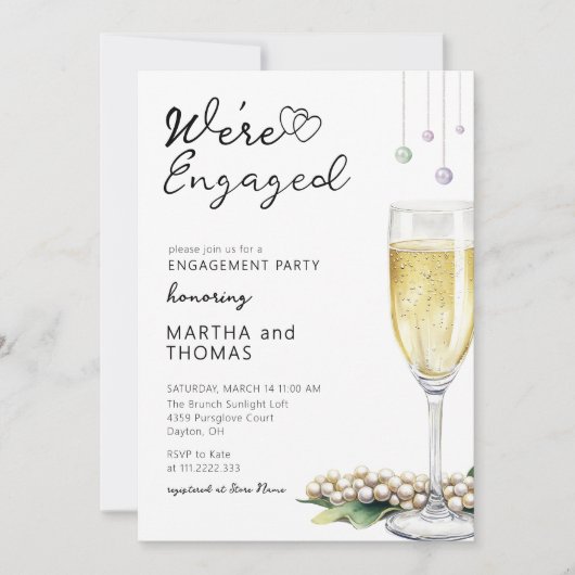 Pearls And Prosecco Elegant Engagement Party  招待状 (正面)
