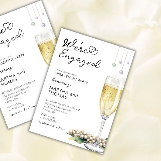 Pearls And Prosecco Elegant Engagement Party  招待状