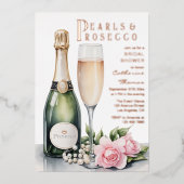 Pearls And Prosecco Floral Elegant Bridal Shower 箔招待状 (正面)