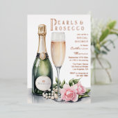 Pearls And Prosecco Floral Elegant Bridal Shower 箔招待状 (立ち正面)