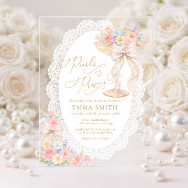 Pearls and Prosecco Floral Garden Bridal Shower アクリル招待状