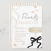 Pearls and Prosecco Ivory Bow  Bridal Shower  招待状 (正面/裏面)
