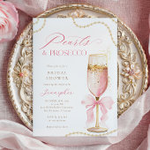 Pearls and Prosecco Pink Bow Bridal Shower  招待状