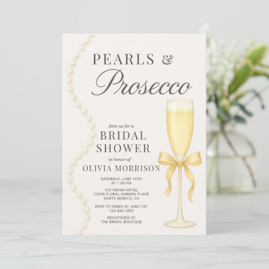 Pearls and Prosecco QR Code Bridal Shower 招待状 (スタンド正面)