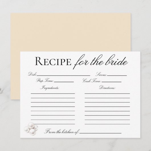 Pearls and Prosecco Recipe Card for the Bride (正面/裏面)