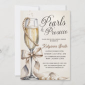 Pearls and Prosecco White Bow Bridal Shower  招待状 (正面)