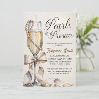 Pearls and Prosecco White Bow Bridal Shower  招待状