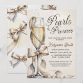 Pearls and Prosecco White Bow Bridal Shower  招待状 (正面/裏面)
