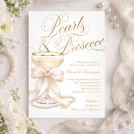 Pearls and Prosecco White Bow Bridal Shower 招待状