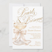 Pearls and Prosecco White Bow Bridal Shower 招待状 (正面)