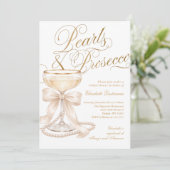 Pearls and Prosecco White Bow Bridal Shower 招待状 (スタンド正面)