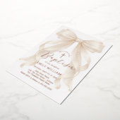 Pearls Bow Girl Baptism Christening 箔招待状 (回転した状態)