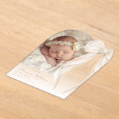 Pearls Bow Ivory elegant Arch Photo Baptism アクリル招待状 (レイダウン)