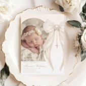 Pearls Bow Ivory elegant Arch Photo Baptism 招待状