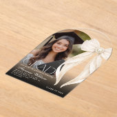 Pearls  Bow ivory Graduation party Arch Photo アクリル招待状 (レイダウン)