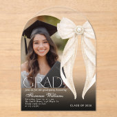 Pearls  Bow ivory Graduation party Arch Photo アクリル招待状 (正面)