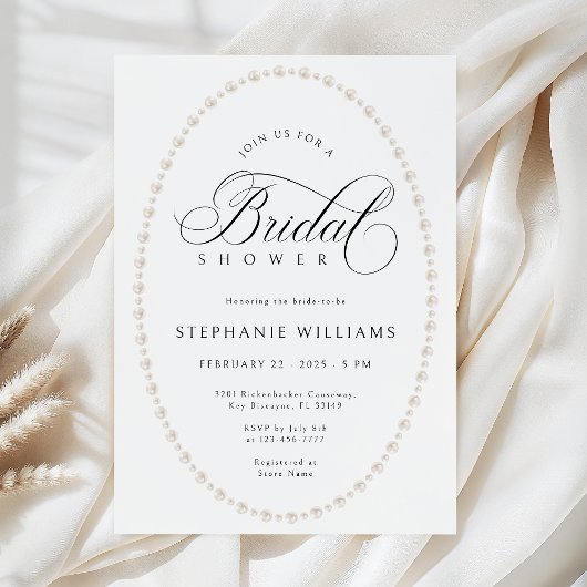 Pearls Frame Bridal Shower Invitation 招待状
