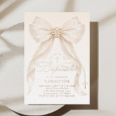 Pearls Gold Bow Girl Baptism Christening 箔招待状