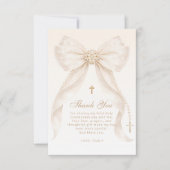 Pearls Gold Bow Girl Baptism Religious サンキューカード (正面)