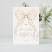 Pearls Gold Bow Girl Baptism Religious サンキューカード (スタンド正面)