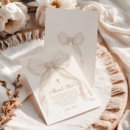 Pearls Gold Bow Girl Baptism Religious サンキューカード