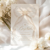 Pearls Gold Bow Girl Baptism Religious 招待状