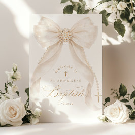 Pearls Gold Bow Girl Baptism Welcome ポスター