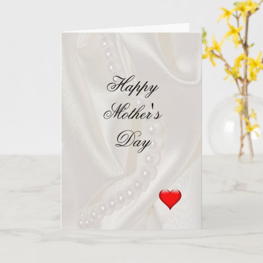 Pearls on Satin with a small heart Mother's Day  カード (黄色い花)