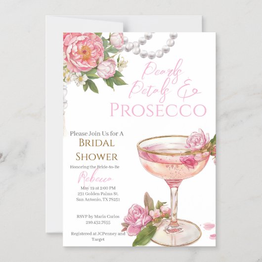 Pearls, Petals & Prosecco Bridal Shower Invitation マグネット招待状 (正面)