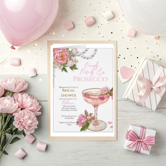 Pearls, Petals & Prosecco Bridal Shower Invitation 招待状