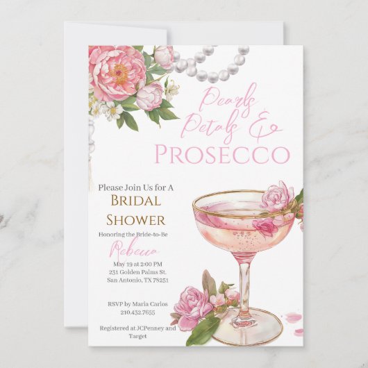 Pearls, Petals & Prosecco Bridal Shower Invitation 招待状 (正面)