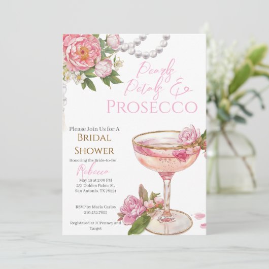 Pearls, Petals & Prosecco Bridal Shower Invitation 招待状 (スタンド正面)