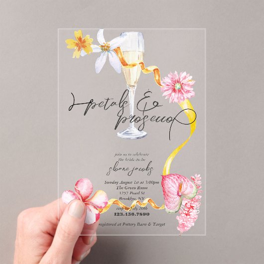 Pearls, Petals + Prosecco | Petals Bridal Shower  アクリル招待状 (インサイチュ (ポータブル))