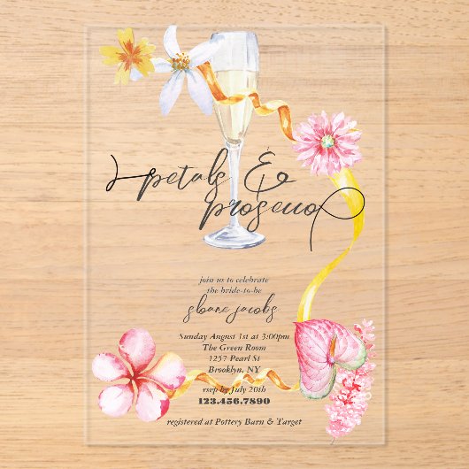 Pearls, Petals + Prosecco | Petals Bridal Shower  アクリル招待状 (正面)