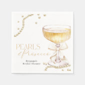 Pearls & Prosecco Beige Bow Bridal Shower スタンダードカクテルナプキン (正面)