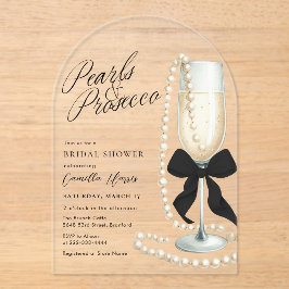 Pearls & Prosecco Black Bow Bridal Shower アクリル招待状