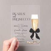 Pearls & Prosecco Black Bow Bridal Shower アクリル招待状 (インサイチュ (ポータブル))