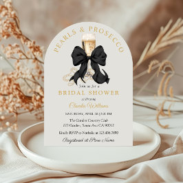 Pearls Prosecco Black Bow Bridal Shower Invitation 招待状
