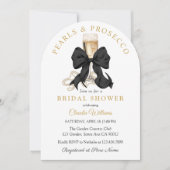 Pearls Prosecco Black Bow Bridal Shower Invitation 招待状 (正面)