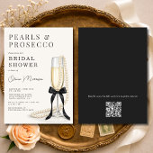 Pearls & Prosecco Black Bow QR Code Bridal Shower 招待状