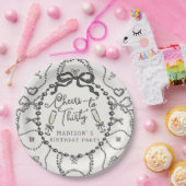 Pearls & Prosecco Black Coquette Bow Birthday ペーパープレート (パーティー)