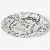 Pearls & Prosecco Black Coquette Bow Birthday ペーパープレート (アングル)