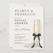 Pearls & Prosecco Black Coquette Bow Bridal Shower 招待状 (正面)
