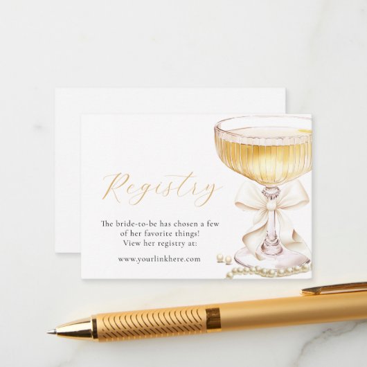 Pearls & Prosecco Bow Bridal Shower Registry エンクロージャーカード (正面/裏面インサイチュ)