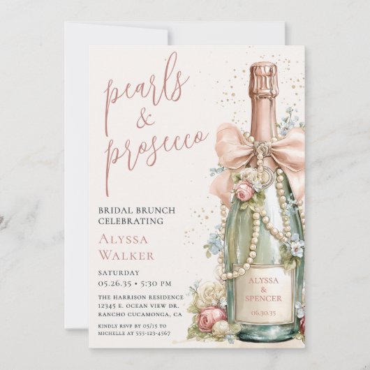 Pearls & Prosecco Bridal Brunch 招待状 (正面)