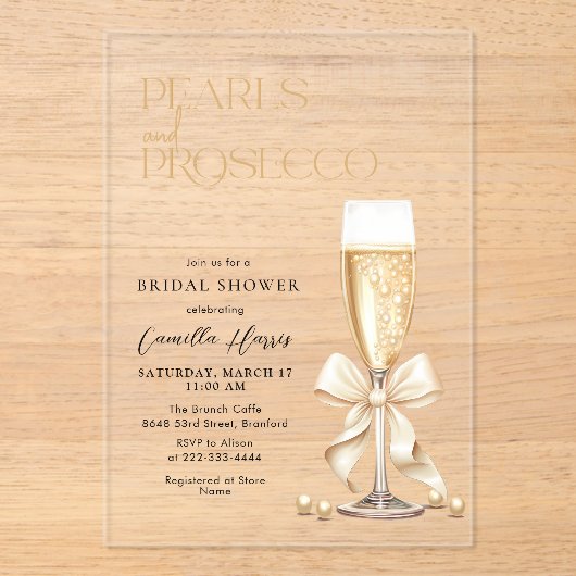 Pearls & Prosecco Bridal Shower アクリル招待状 (正面)